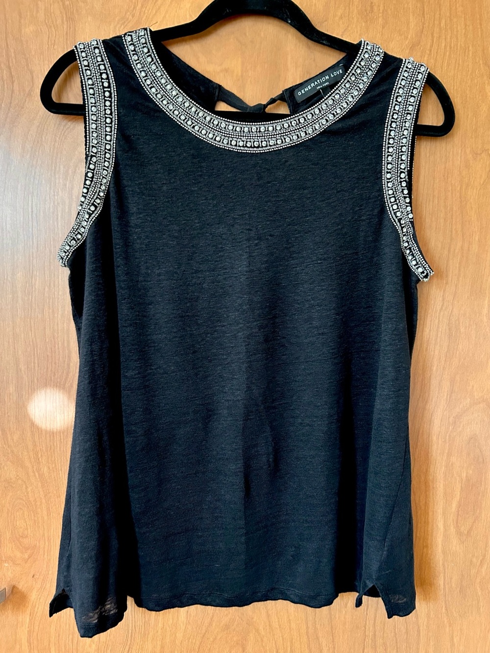 Generation Love Rhinestone Soft Linen Tie Back Sleeveless Top - Size M